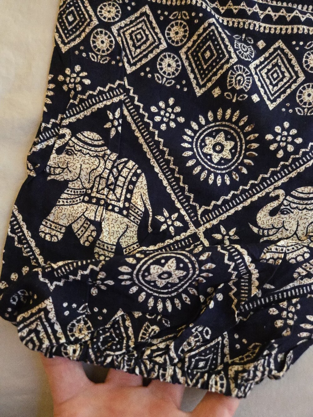 Navy Cream Thai Elephant Print Harem Pants Bohemian Hippie Festival EB5 - Picture 4 of 10